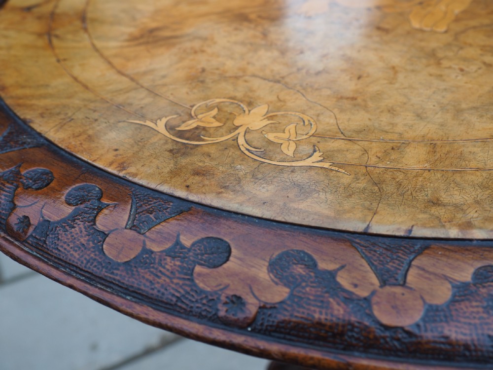 Victorian inlaid walnut pedestal table View VIII