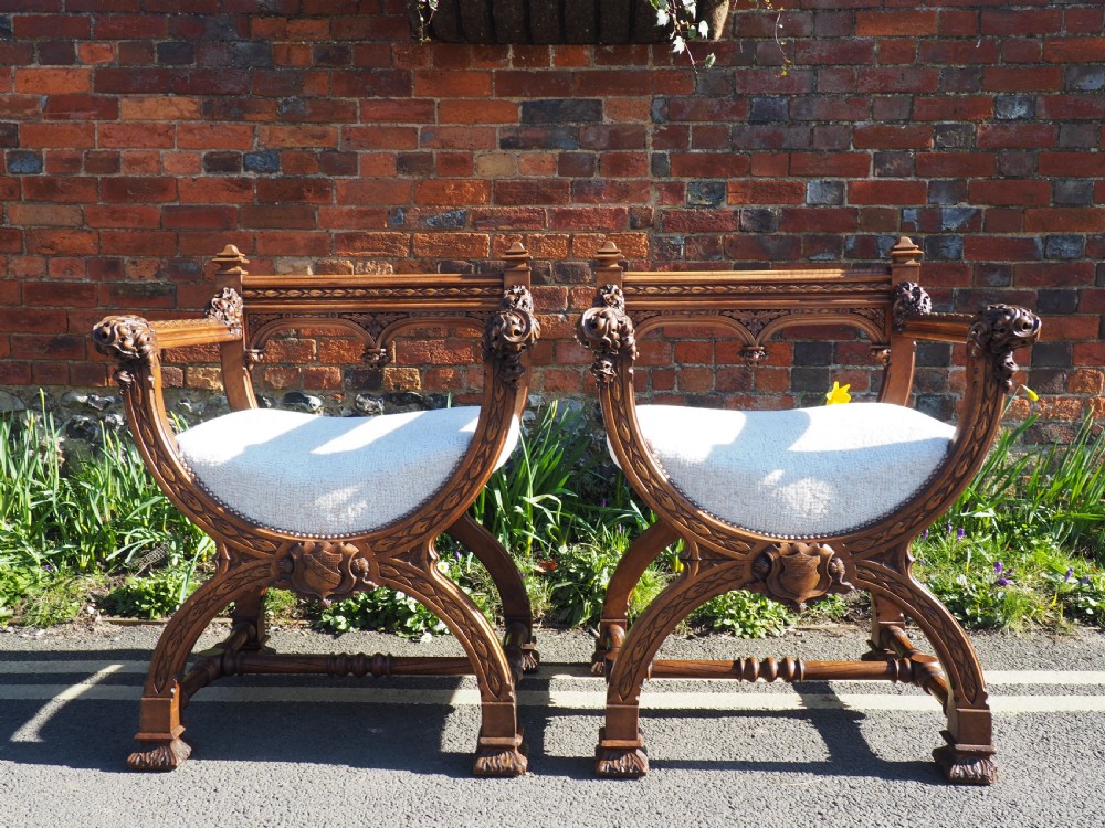 Pair of walnut savonarola chairs