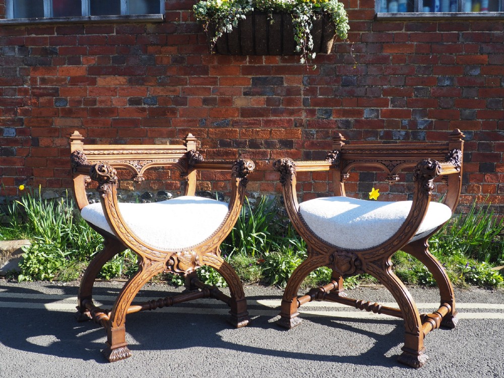 Pair of walnut savonarola chairs View II