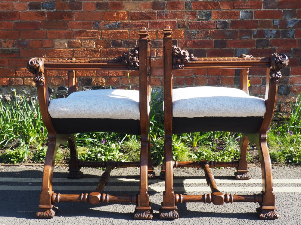 Pair of walnut savonarola chairs View IV
