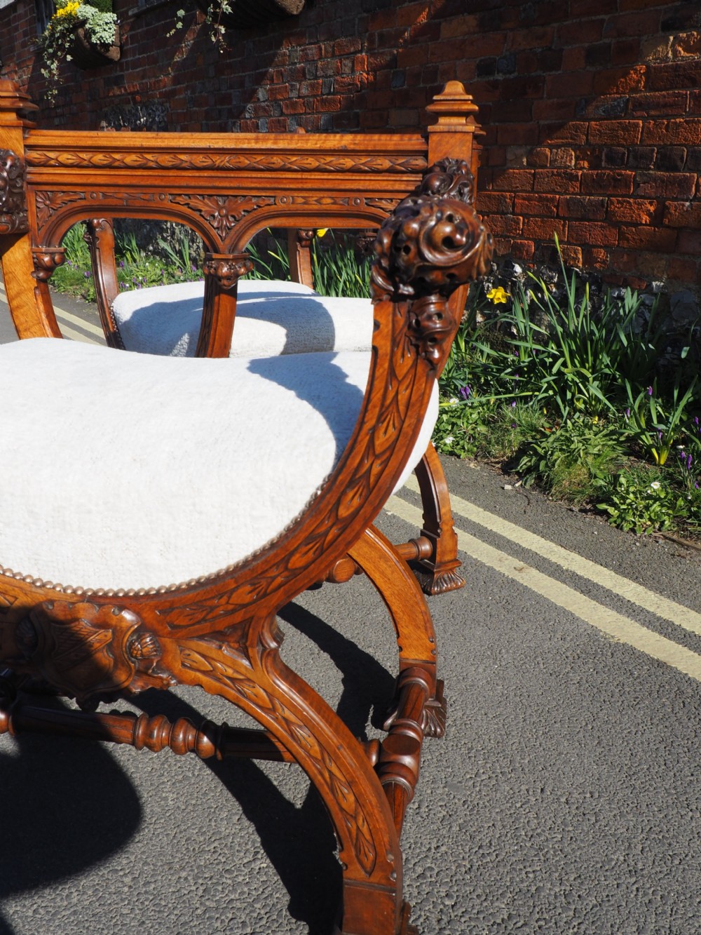 Pair of walnut savonarola chairs View XIII