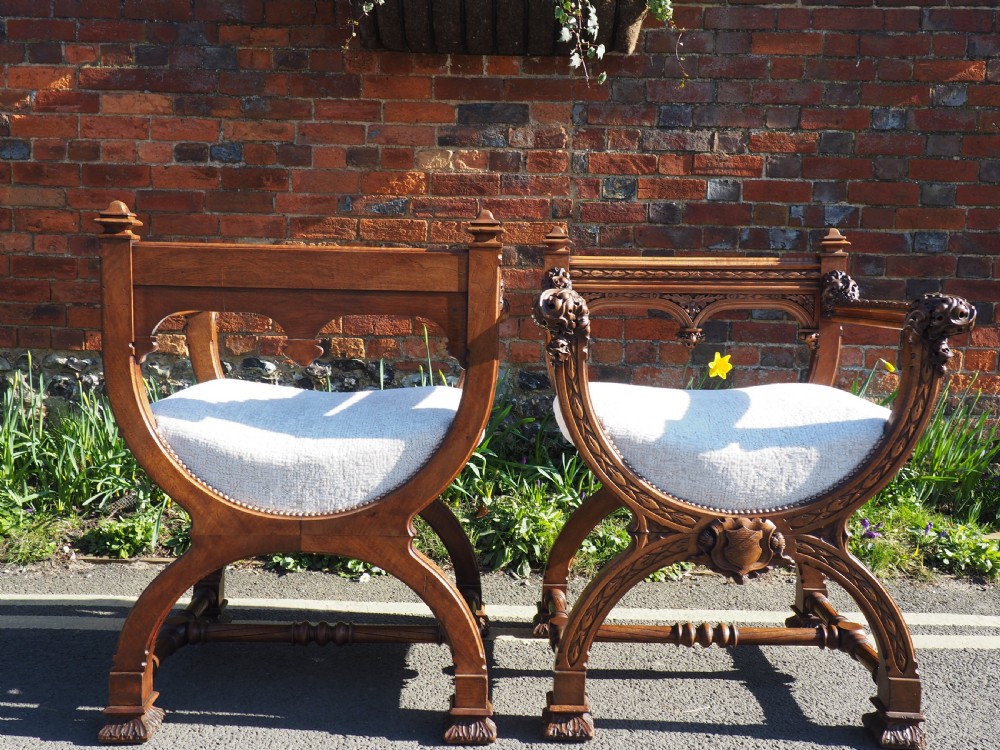 Pair of walnut savonarola chairs View XVIII