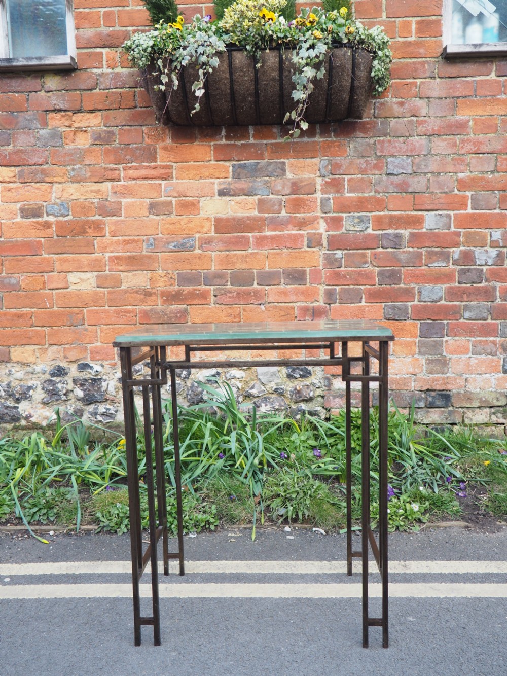 Art deco steel and frosted glass table View II