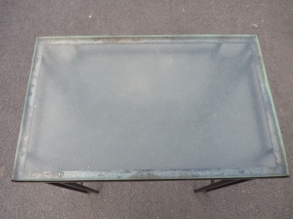 Art deco steel and frosted glass table View IV