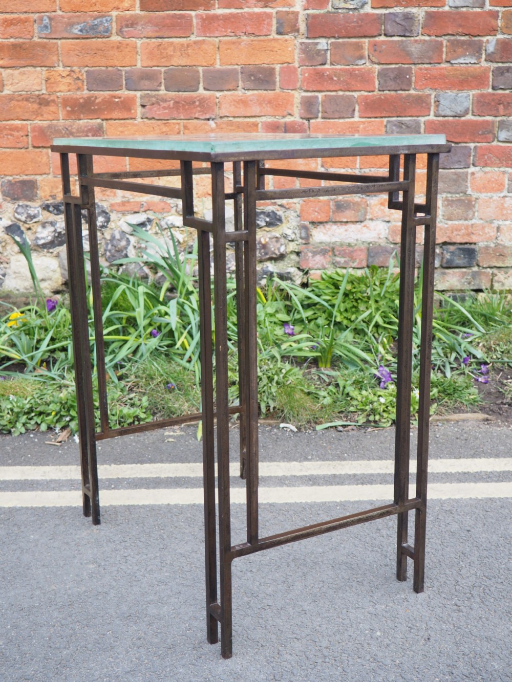 Art deco steel and frosted glass table View V