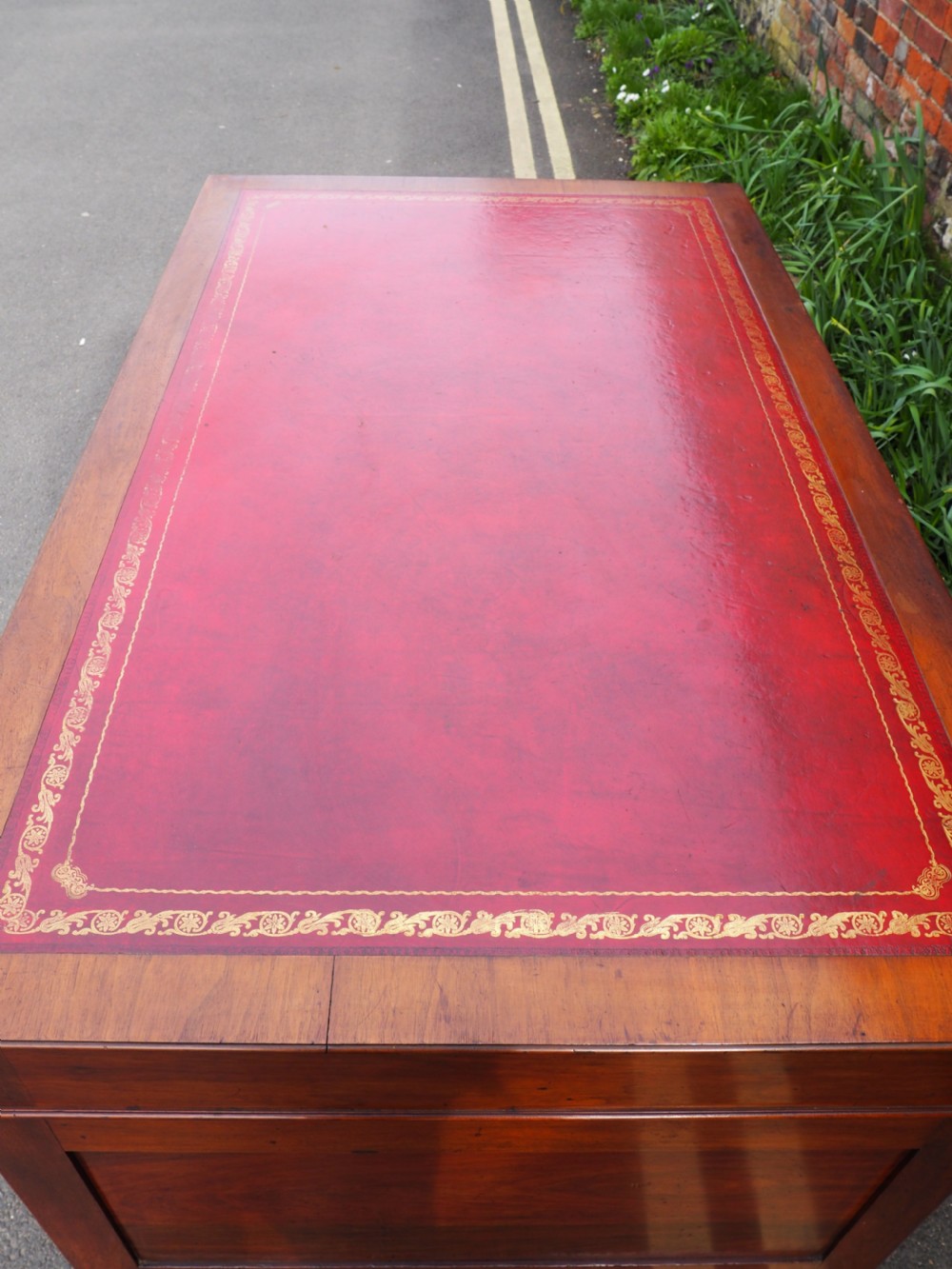 Edwardian mahogany pedestal desk View V