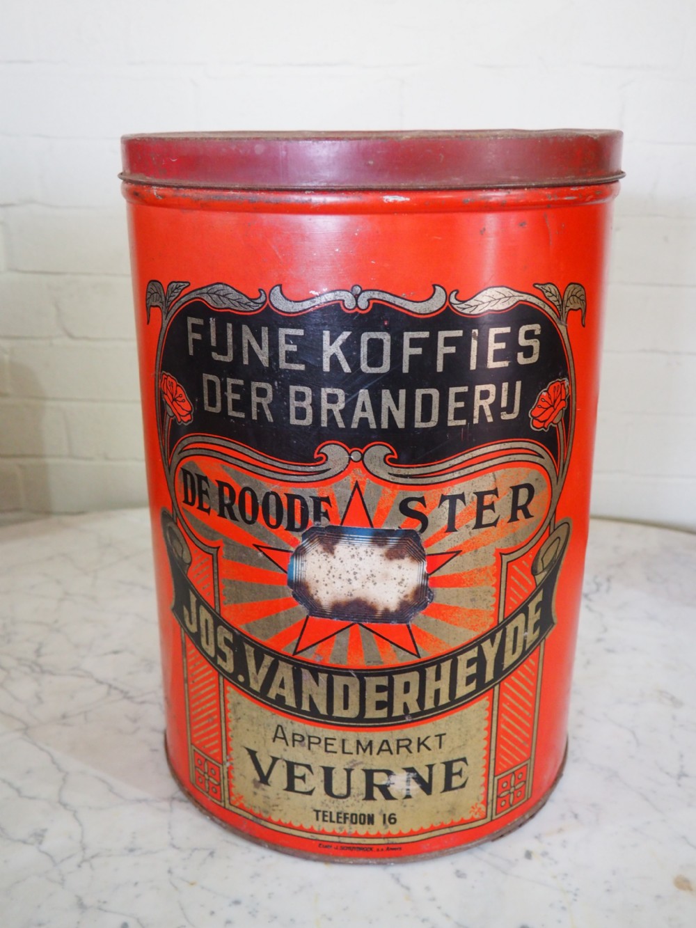 Group of four Belgian coffee canisters View X