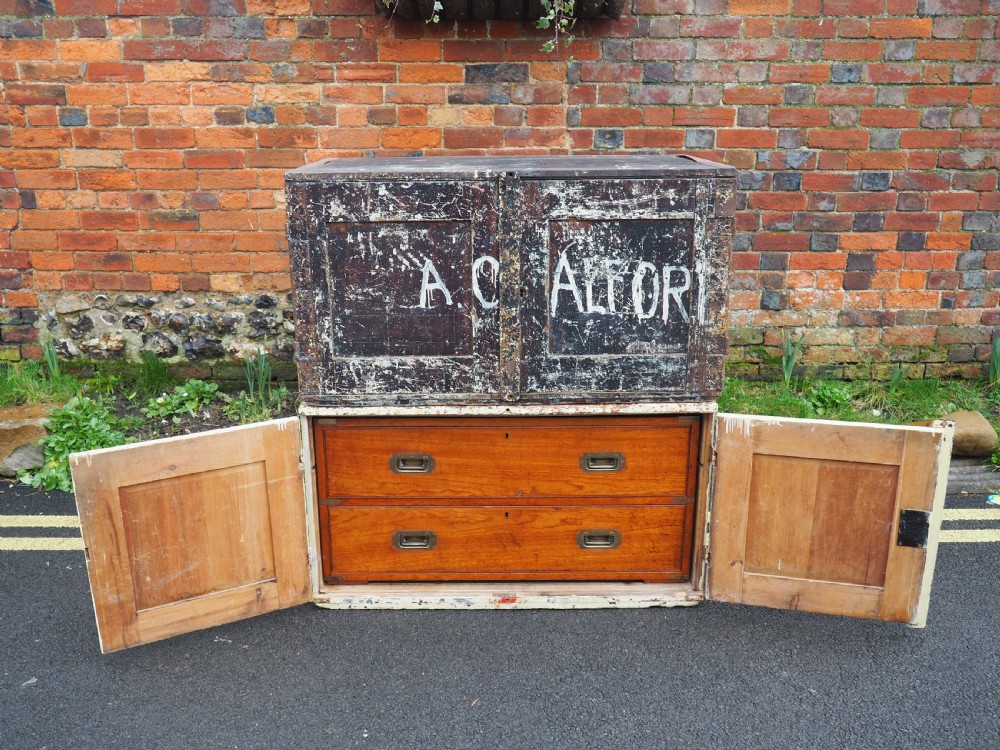 Teak military chest with cases View II