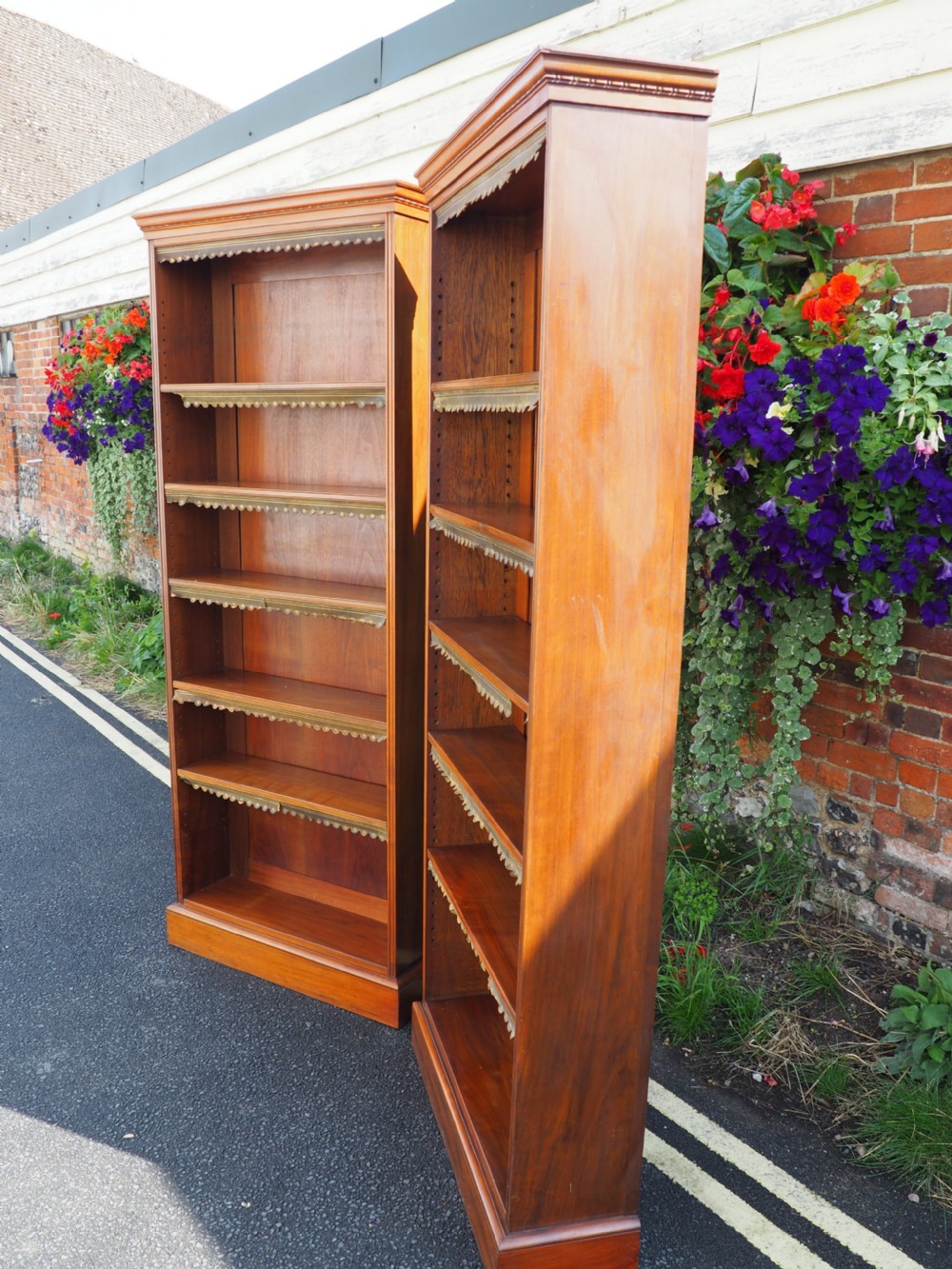 Pair of tall Walnut open Bookcases View III