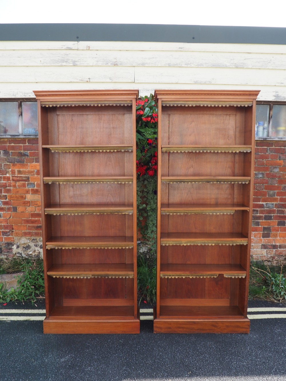 Pair of tall Walnut open Bookcases View VI