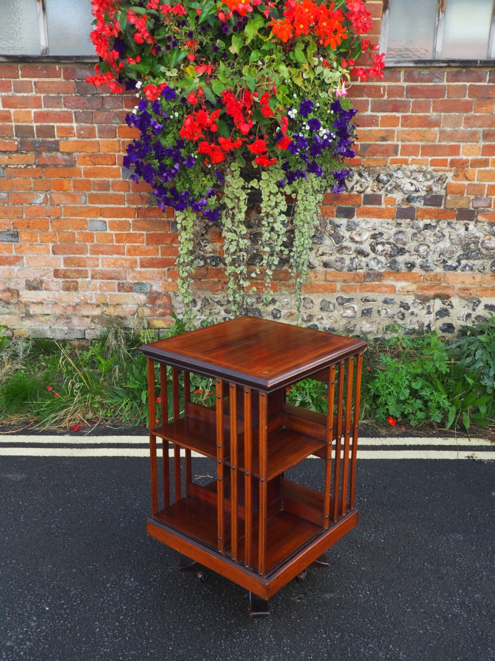 Edwardian inlaid Mahogany revolving bookcase View III