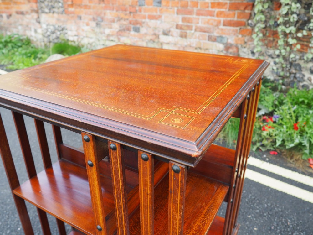 Edwardian inlaid Mahogany revolving bookcase View IV