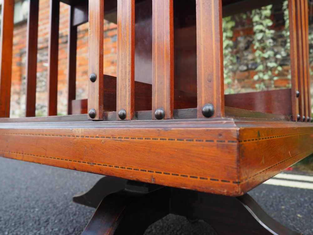 Edwardian inlaid Mahogany revolving bookcase View VII