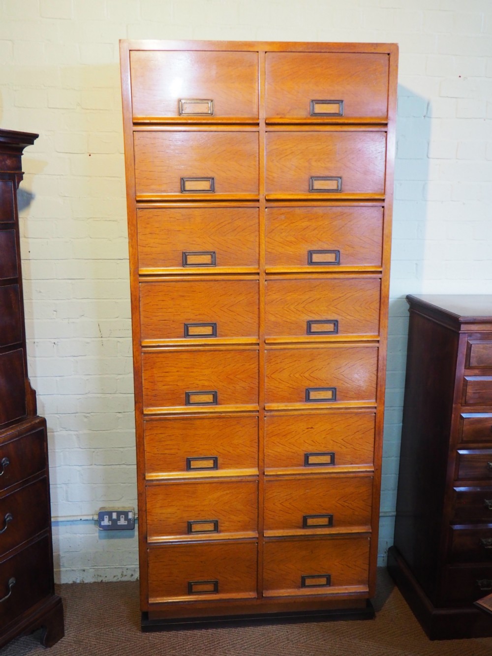 Oak bank of cabinets