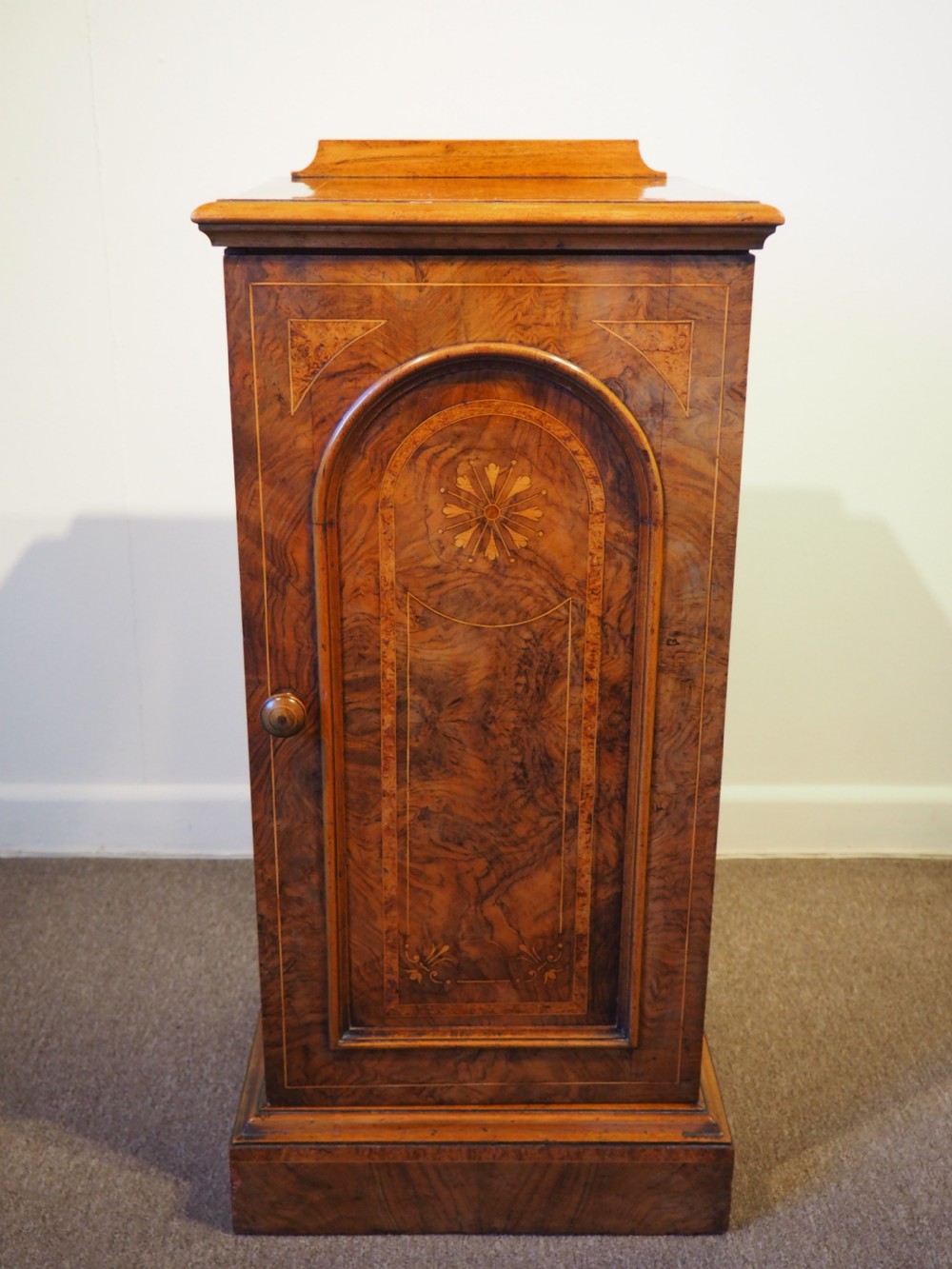 Victorian figured Walnut bedside cupboard View II