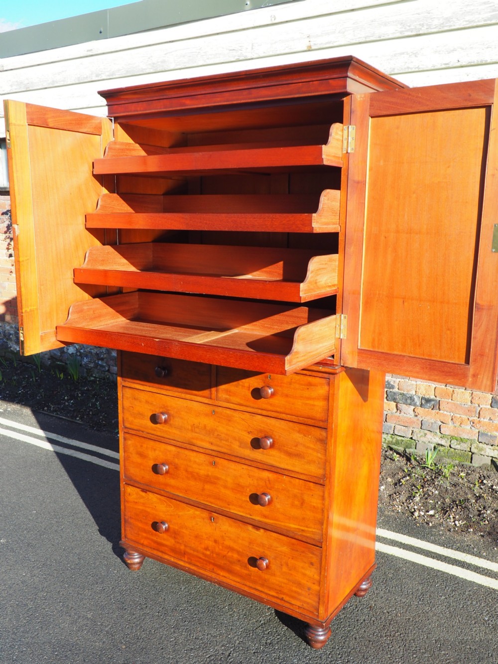 Early Victorian Mahogany Linen Press View VIII
