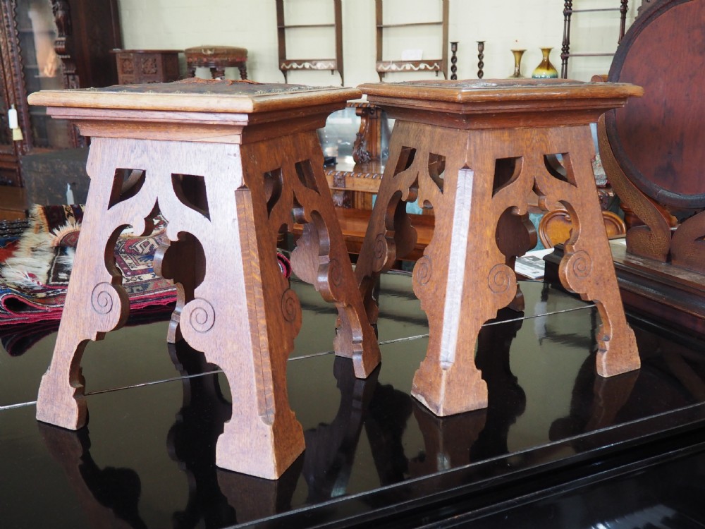 Pair of Oak and Leather stools View IV