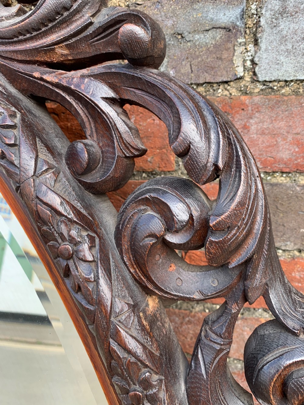 Very large carved Oak oval mirror  View IV
