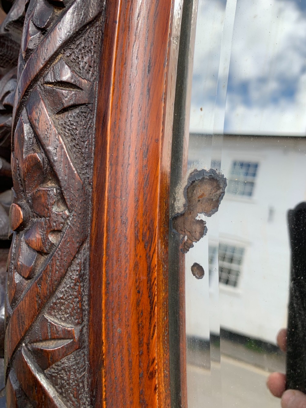 Very large carved Oak oval mirror  View VI