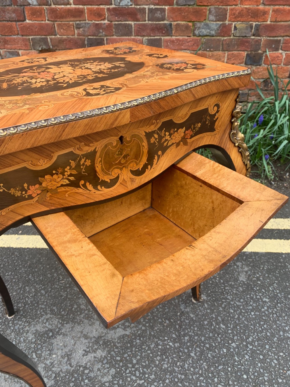 Nineteenth century marquetry work table View IV