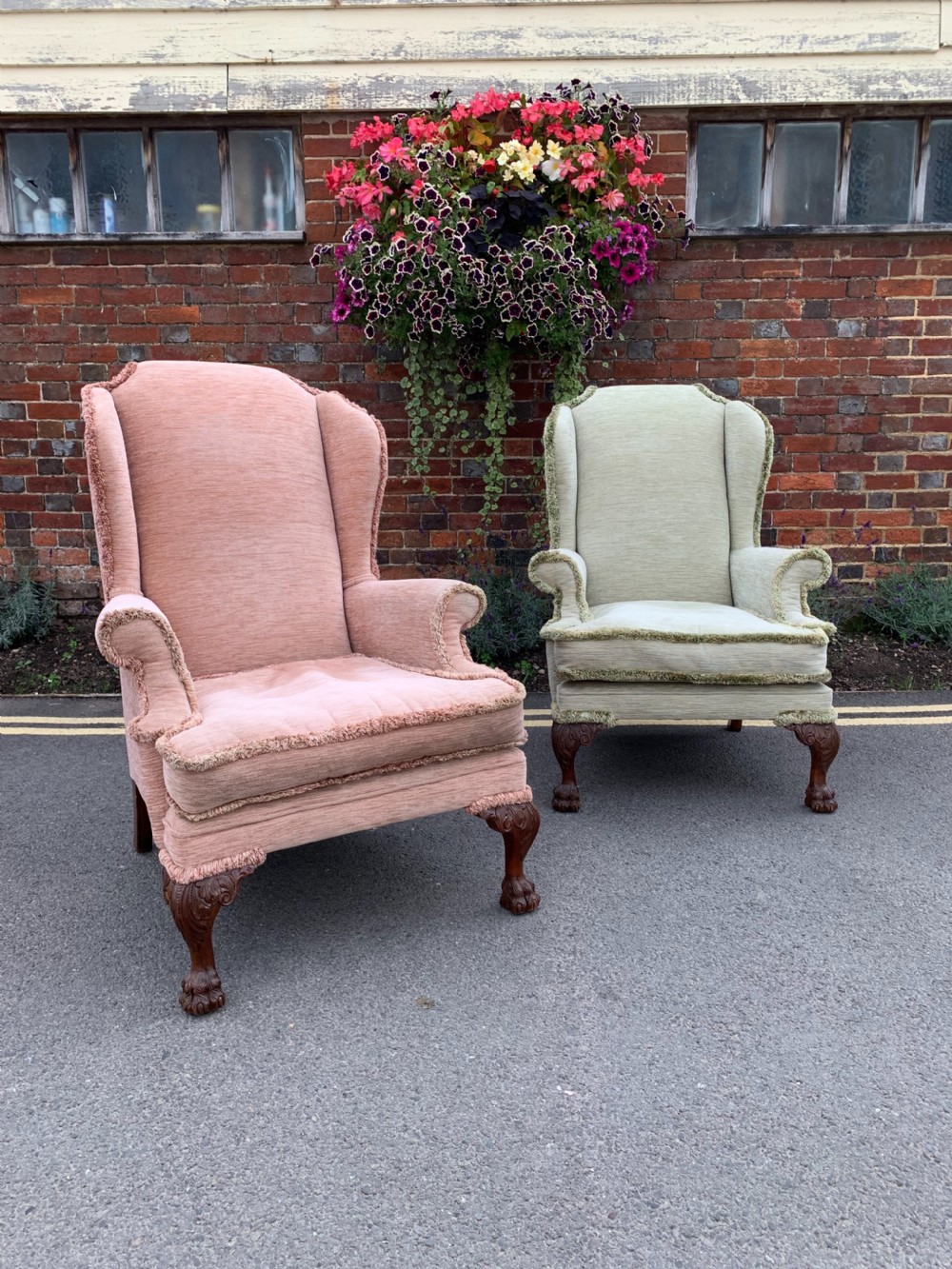 Pair of wing armchairs 