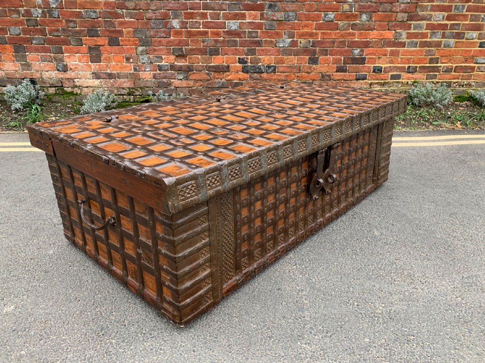Large Nineteenth century Indian teak trunk 