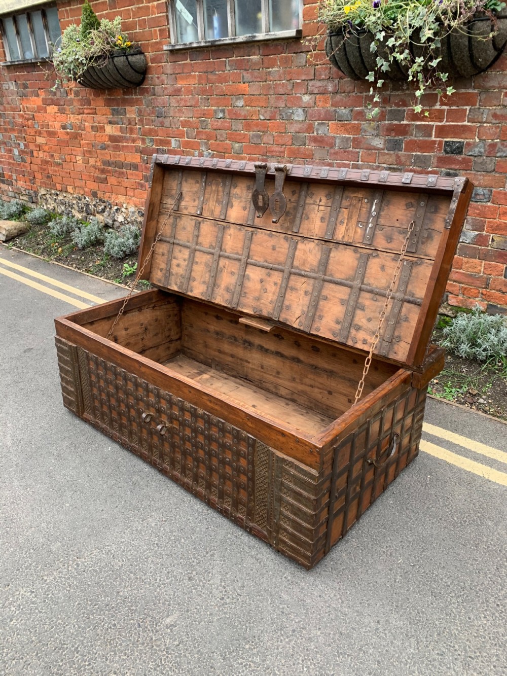 Large Nineteenth century Indian teak trunk  View II