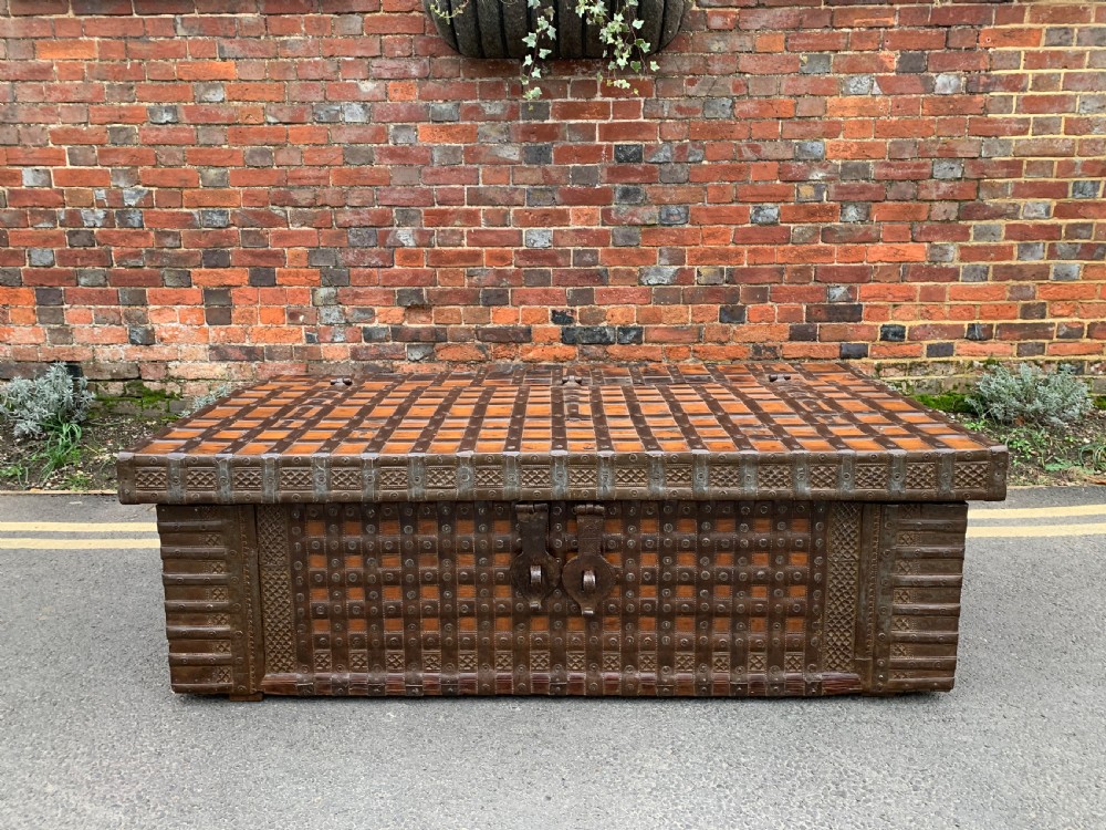 Large Nineteenth century Indian teak trunk  View III