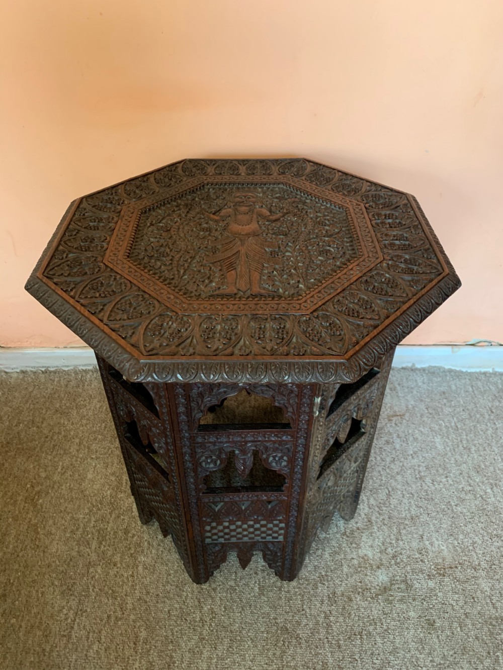 North Indian carved folding table 