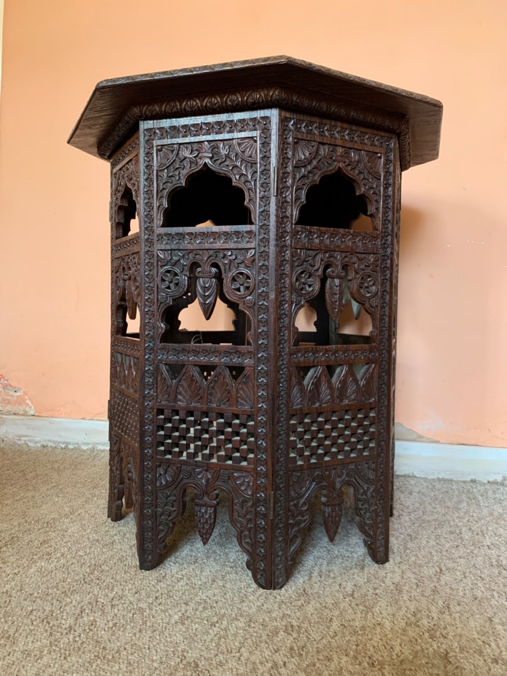 North Indian carved folding table  View VIII