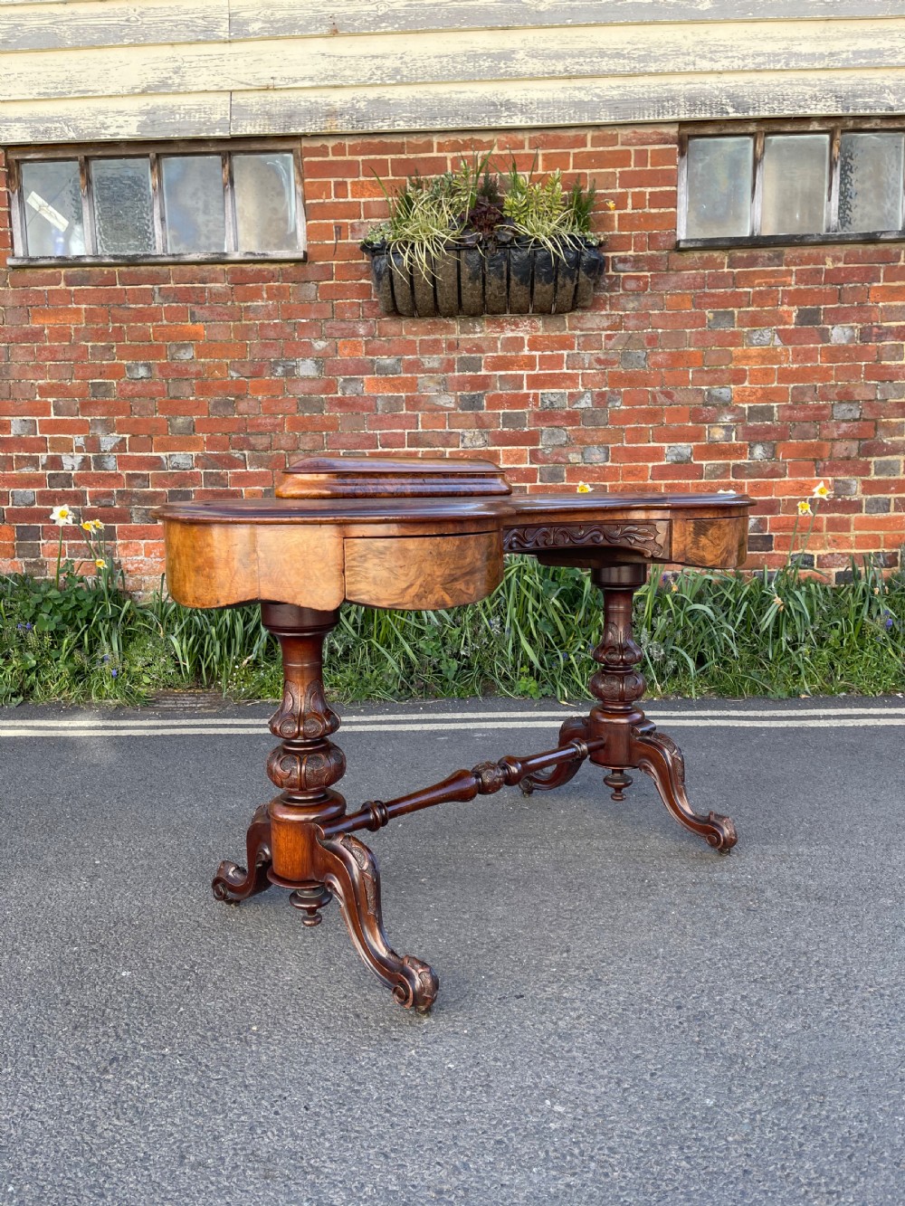Victorian walnut kidney shaped desk  View II