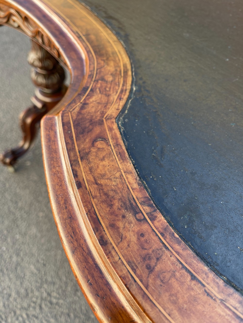 Victorian walnut kidney shaped desk  View XI