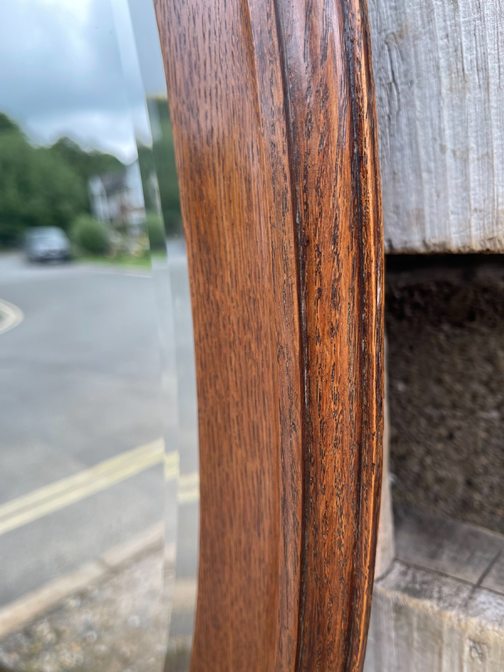 Edwardian oval oak mirror  View III