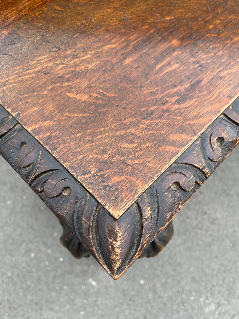 Victorian carved Oak hall table  View II