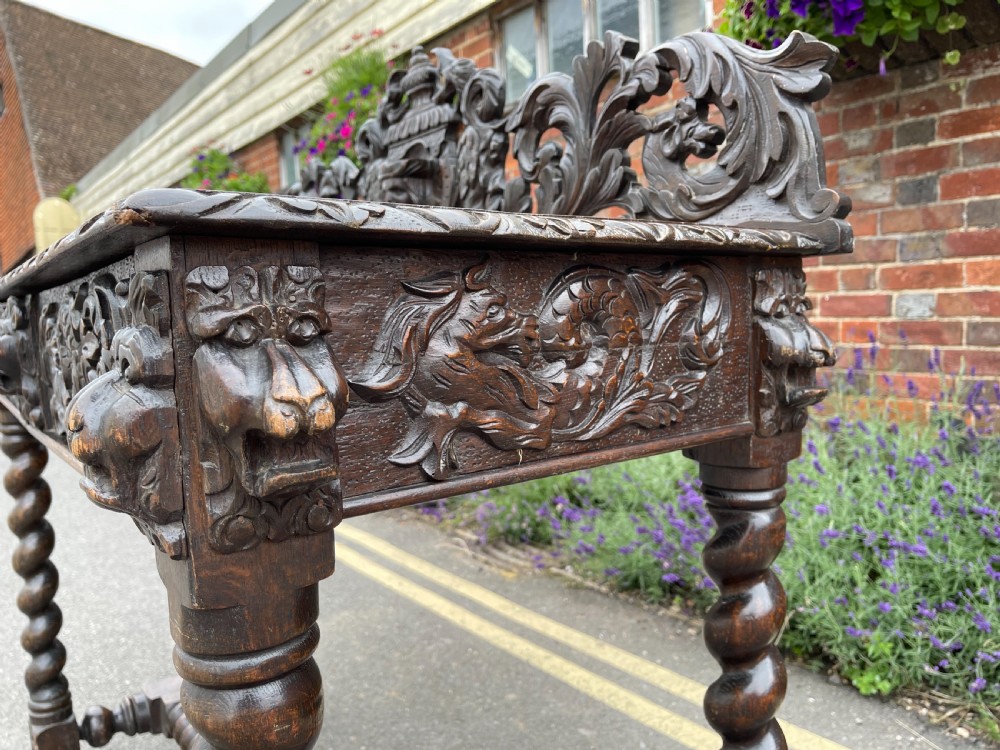 Victorian carved Oak hall table  View III