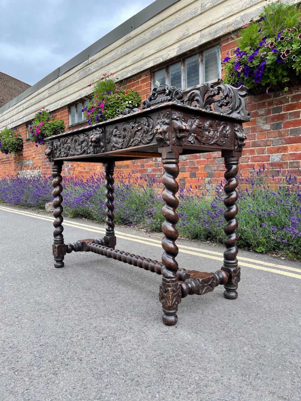 Victorian carved Oak hall table  View IV