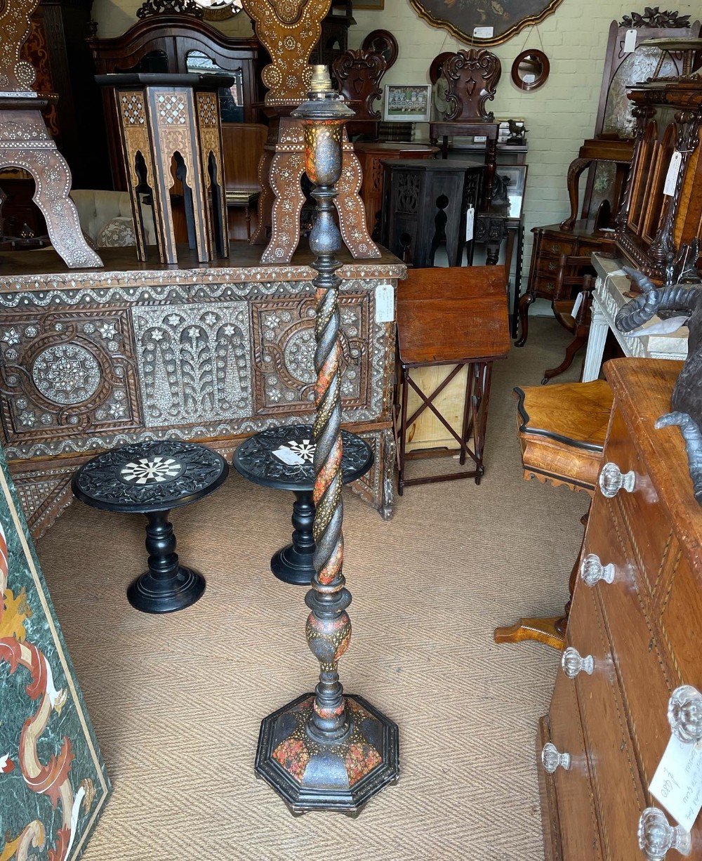 Antique Kashmiri painted standard lamp 