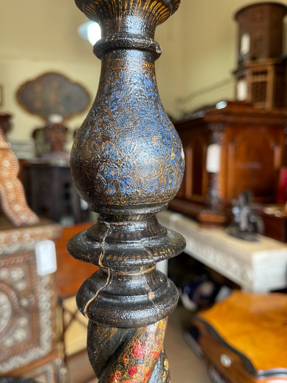 Antique Kashmiri painted standard lamp  View IV