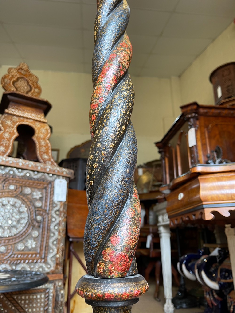 Antique Kashmiri painted standard lamp  View V