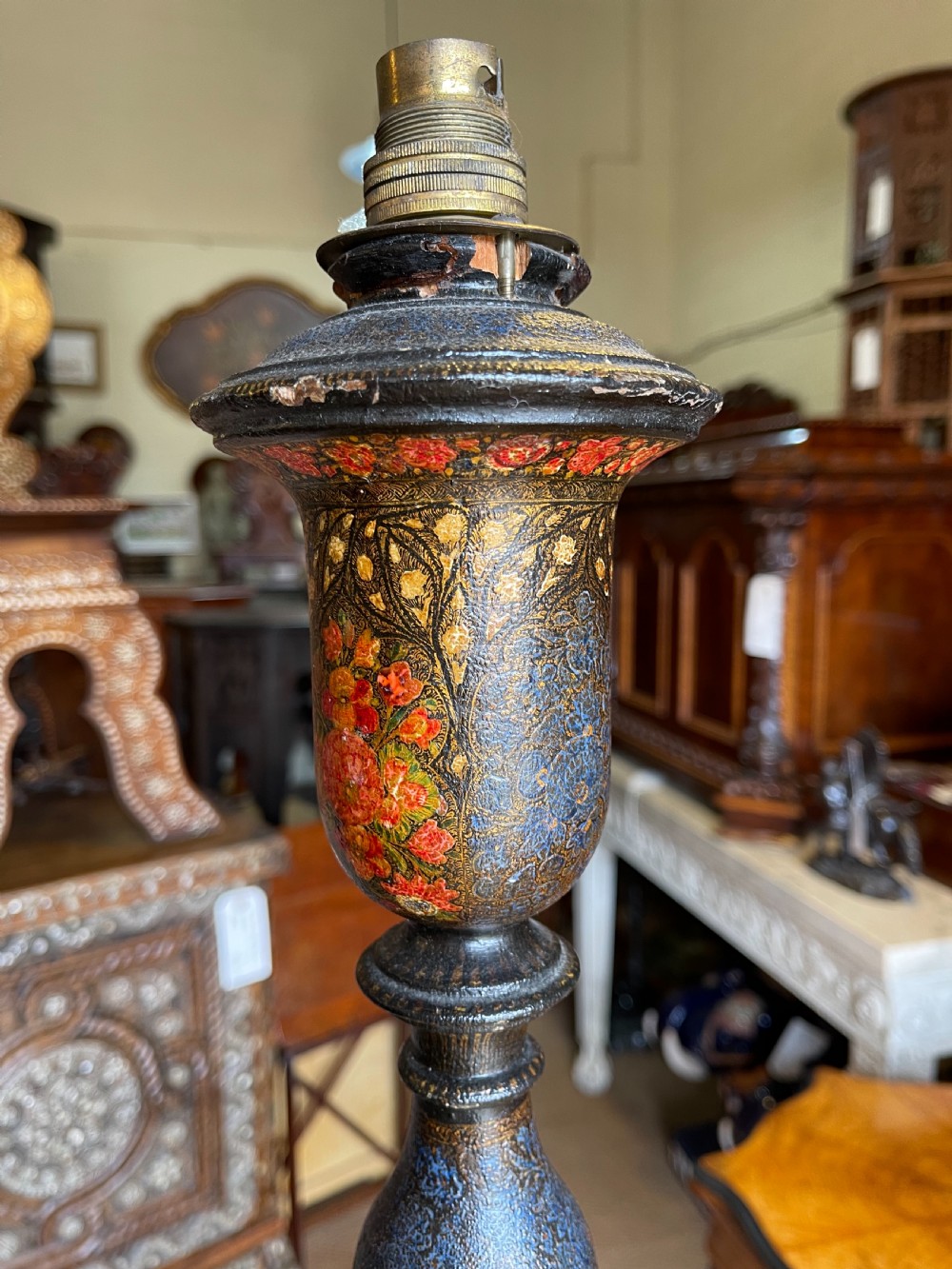Antique Kashmiri painted standard lamp  View VI