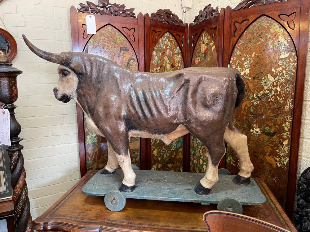 Papier-mache advertising bull View VI