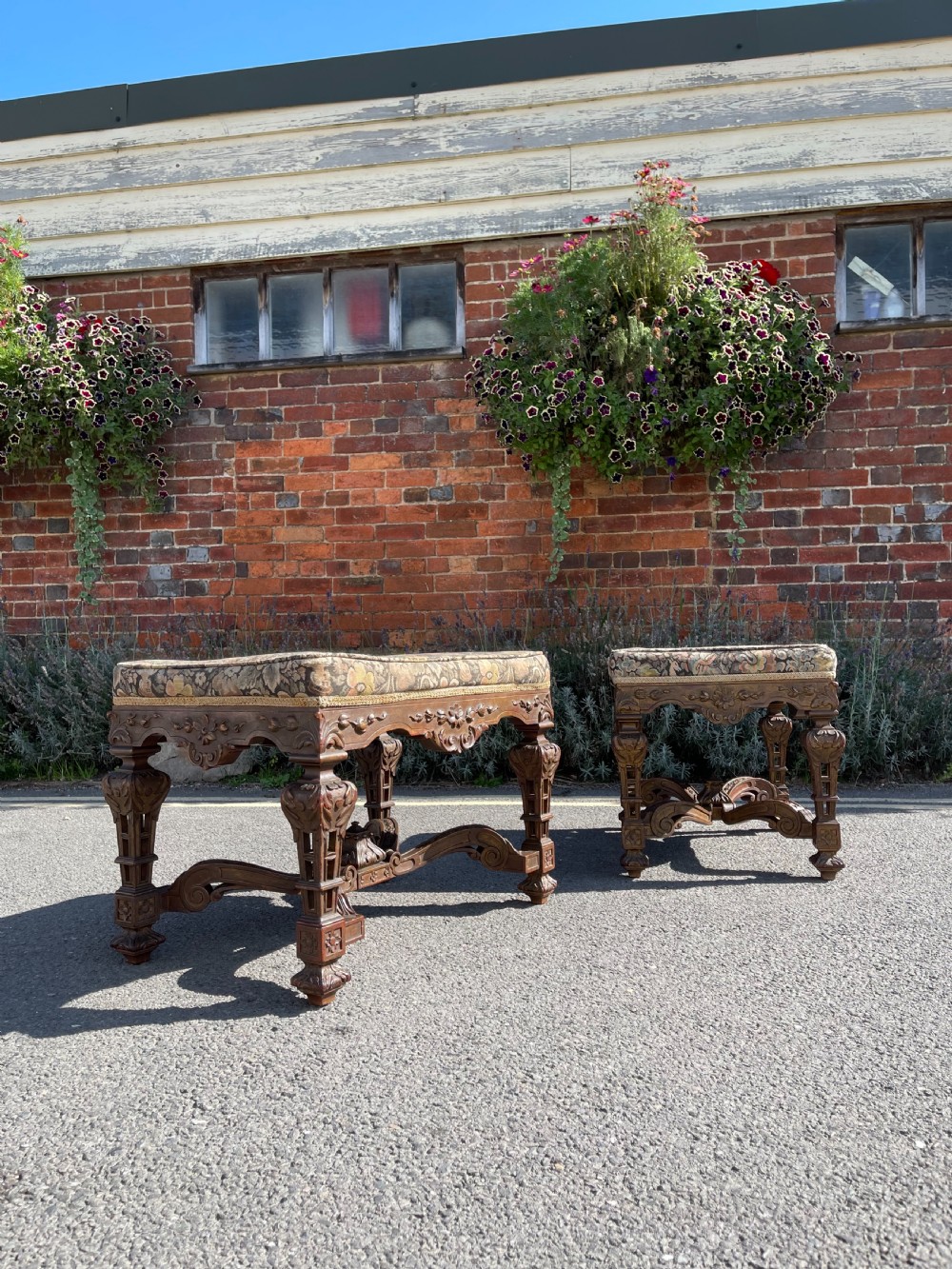Pair antique walnut stools 