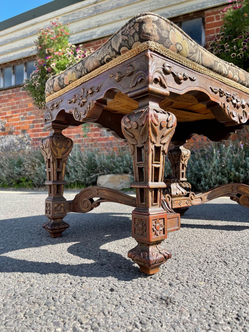 Pair antique walnut stools  View II