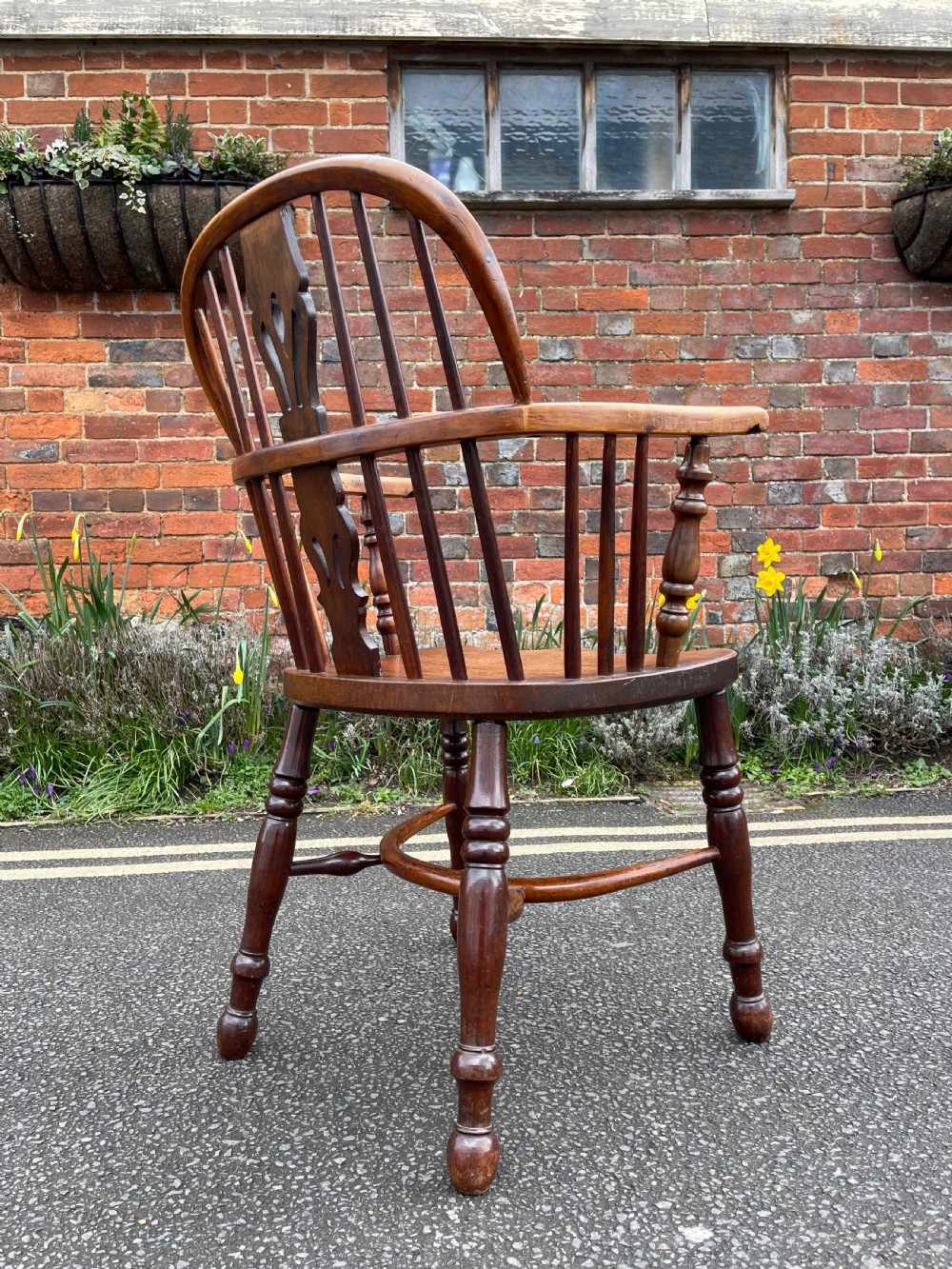 Set of four nineteenth century yew Windsor armchairs  View IV