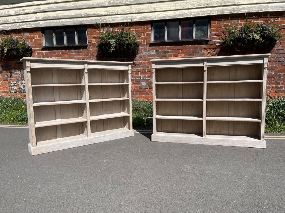 Pair of Victorian lime washed oak bookcases  View III