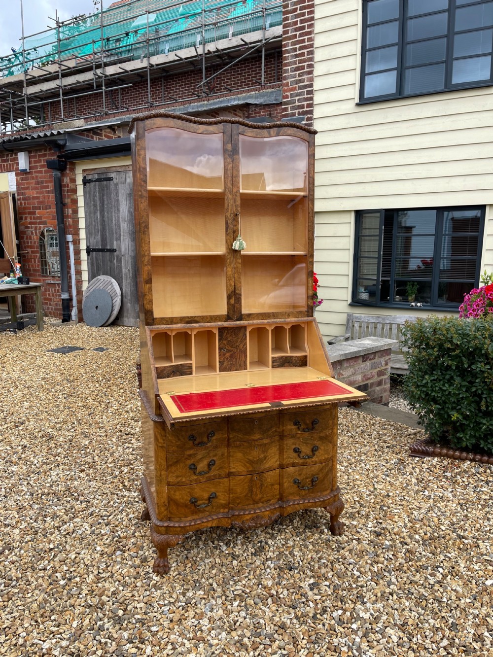 Figured and burr walnut bureau bookcase  View II