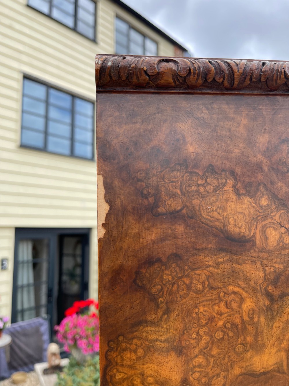 Figured and burr walnut bureau bookcase  View IV