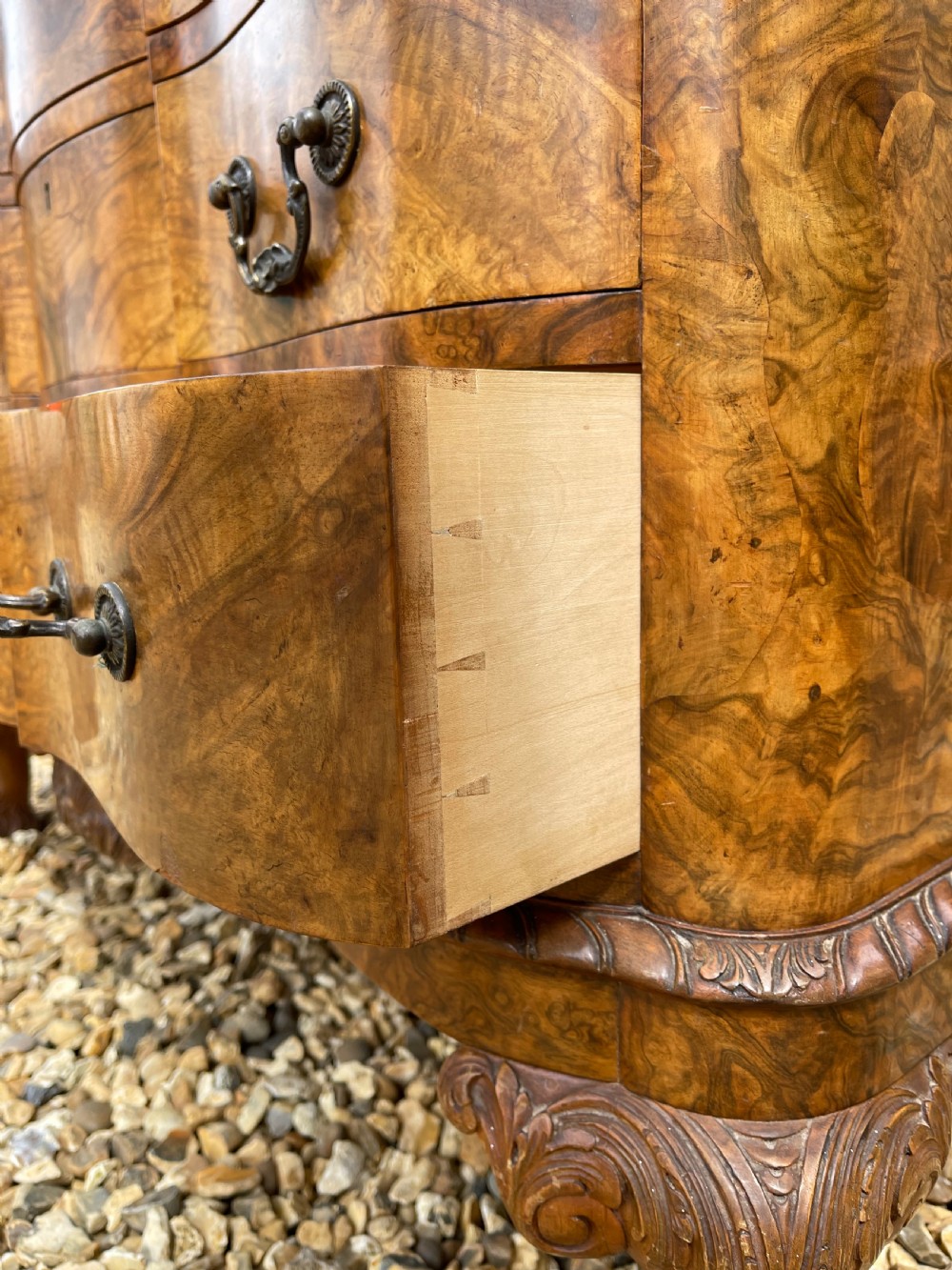 Figured and burr walnut bureau bookcase  View V
