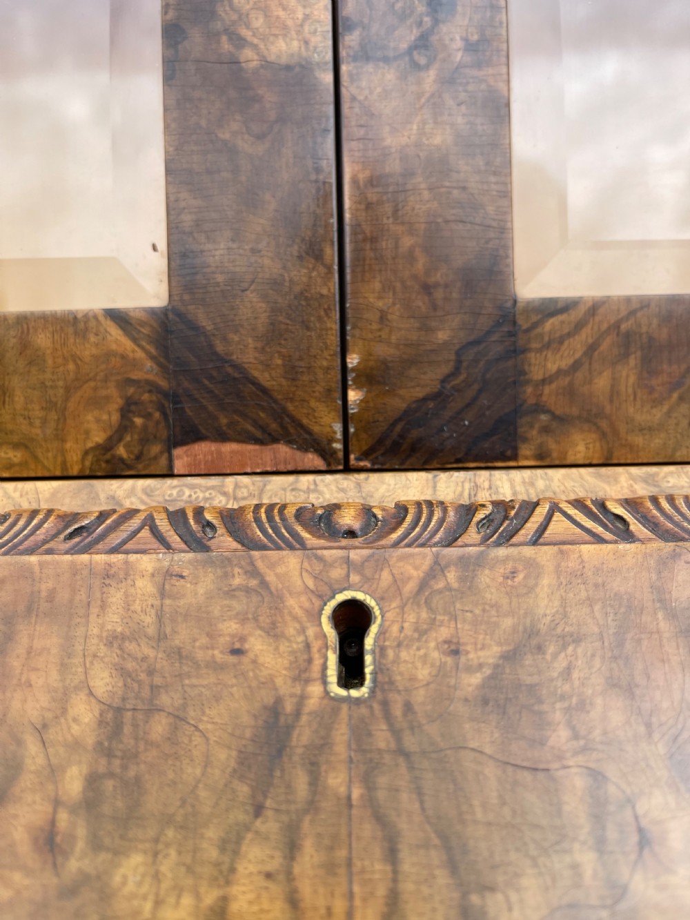 Figured and burr walnut bureau bookcase  View VIII