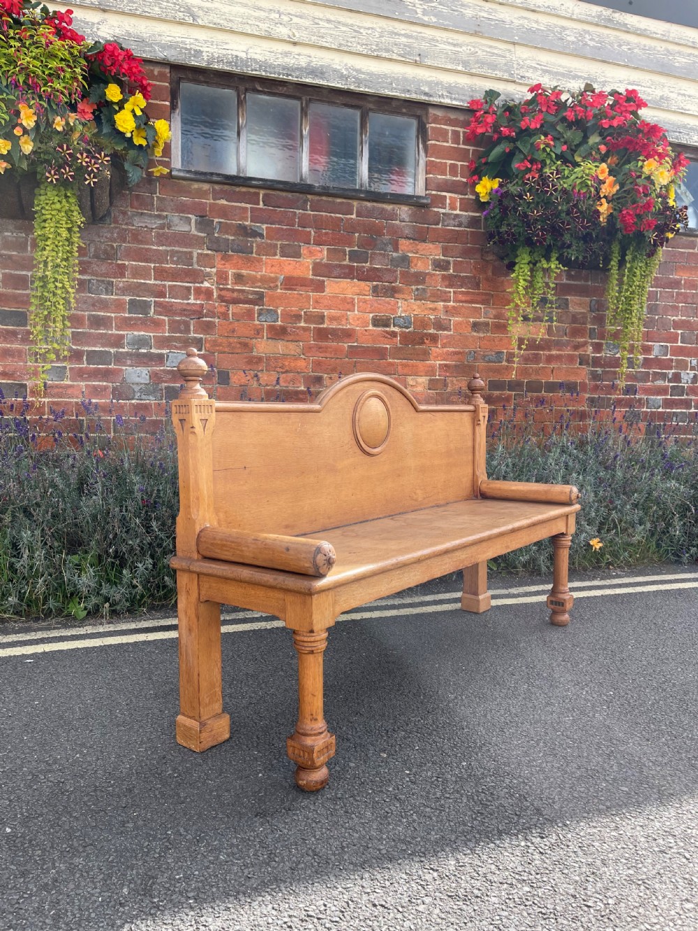 Nineteenth century Oak hall bench  View V